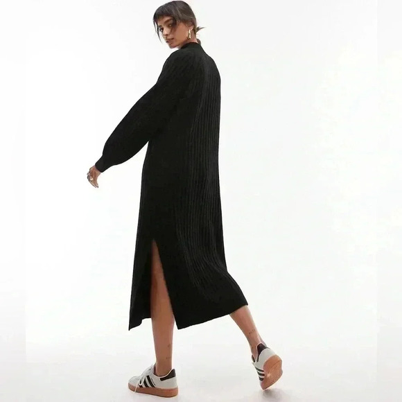 NWT Topshop Ribbed Sherpa Style Sweater Dress with Slit - Picture 1 of 14